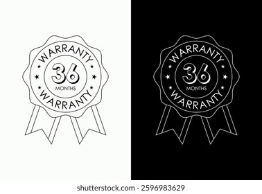 Advertising 36 months warranty gold and red color emblem, for label, icon, logo, badge, symbol, button