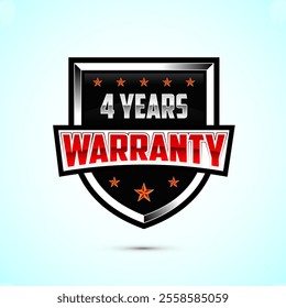 Advertising 4 Years warranty shield badge red and silver color style