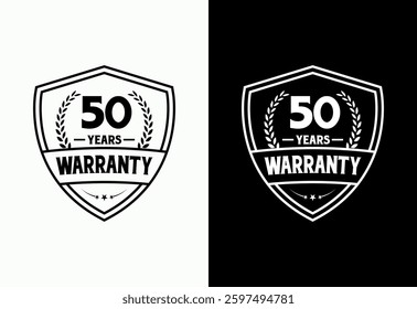 Advertising 50 years warranty shield emblem, for label, icon, logo, badge, symbol, button