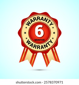 Advertising 6 months warranty gold and red color emblem, for label, icon, logo, badge, symbol, button