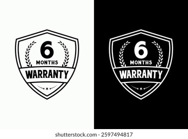 Advertising 6 months warranty shield emblem, for label, icon, logo, badge, symbol, button