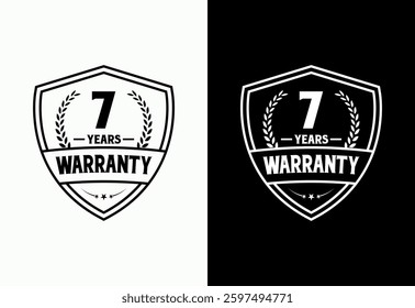 Advertising 7 years warranty shield emblem, for label, icon, logo, badge, symbol, button