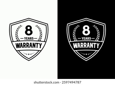 Advertising 8 years warranty shield emblem, for label, icon, logo, badge, symbol, button