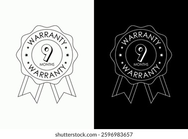 Advertising 9 months warranty gold and red color emblem, for label, icon, logo, badge, symbol, button