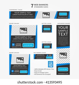 Advertising (ad) web banner vector template. Standard size ad web banners set. Modern ad web banner template design. Standard size website banner concept for corporate advertising.
