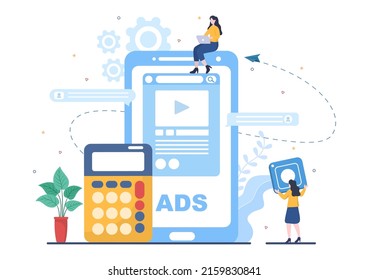Advertising or ADS Vector Illustration for Mobile Social Media, Campaign, Business Promotion, Brand and Digital Marketing in Flat Cartoon Style