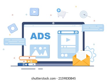 Advertising or ADS Vector Illustration for Mobile Social Media, Campaign, Business Promotion, Brand and Digital Marketing in Flat Cartoon Style