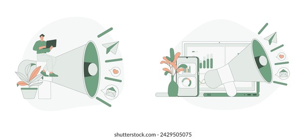 Advertising and Advertisement. Web Landing Page Design. Flat Cartoon Vector Illustration.