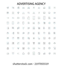 advertising agency concept icons, signs, outline symbols, concept linear illustration line collection