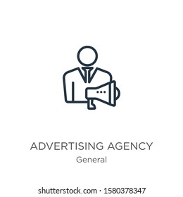 Advertising agency icon. Thin linear advertising agency outline icon isolated on white background from general collection. Line vector sign, symbol for web and mobile