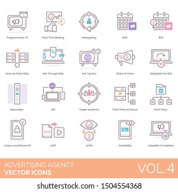 Advertising Agency Icons Including Tv, Real Time Bidding, Retargeting, Ron, Ros, Sell-through Rate, Set-top Box, Share Of Voice, Ssp, Audience, Third-party Ad Server, Unique User Device Id, Vast, Vcpm