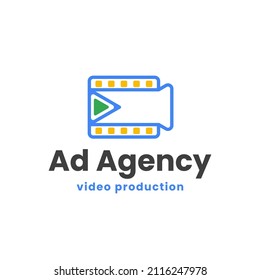 Advertising Agency logo design vector, Creative Camcorder with Play Button symbol, for Promotion Ad Service, Studio Videography, Film Movie Cinema Video Production logo design inspiration 
