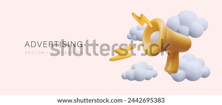 Advertising agency services. Creative poster in 3D style. Loudspeaker works at full power