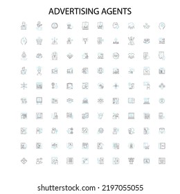 advertising agents icons, signs, outline symbols, concept linear illustration line collection
