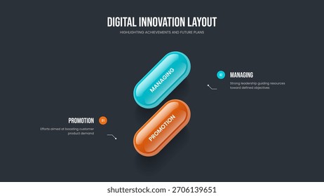 Advertising Analysis Slideshow Template Vector Illustration. Company Visualization 2 Step Infographic Frame Design. Sales Review Two Element Diagram Presentation Layout.