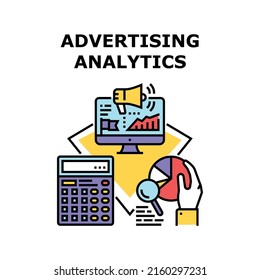 Advertising Analytics Vector Icon Concept. Advertising Analytics Businessman And Manager Business Occupation For Researching Market And Counting Finance. Online Advertisement Color Illustration