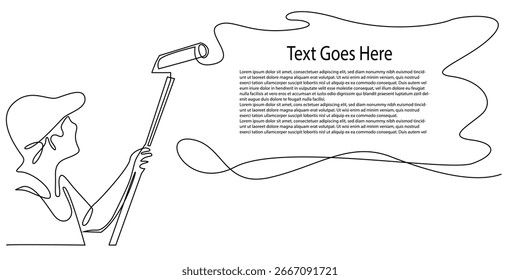 Advertising background with continuous line concept. Man in uniform and paint roll. Suitable for business info, design templates, advertisements and others.