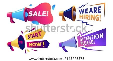 Advertising badge banner with megaphone vector collection