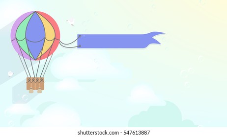 Advertising balloon, airship. Vector cartoon style background