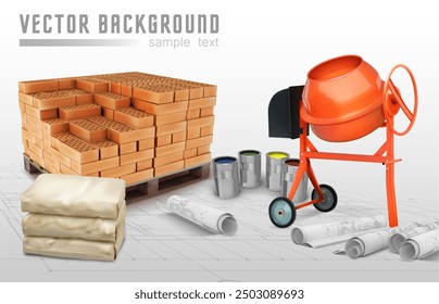 Advertising banner about building materials. Vector illustration.