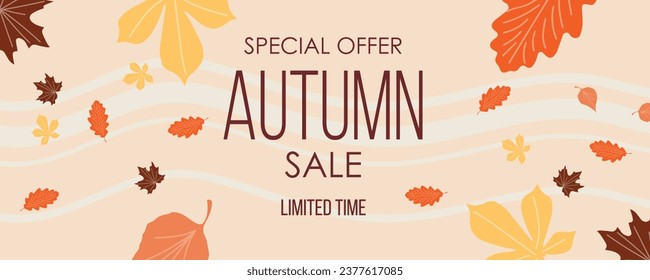 Advertising banner for autumn sale with leaves