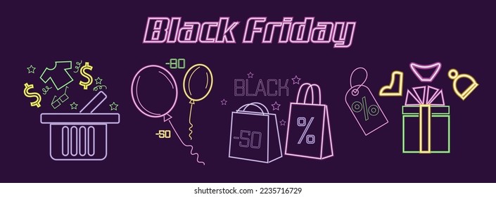 Advertising banner with big Black Friday sale on dark color back