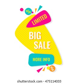 Advertising banner. Big limited sale. More info. Colorful vector illustration