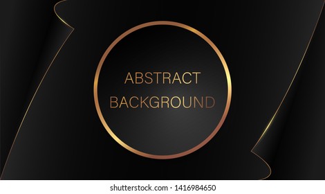 Advertising banner. Black circle with a gold stroke on the background of a black sheet of paper with curved edges. Abstract background. Vector illustration.