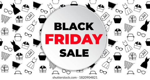 Advertising banner to Black Friday sale with women's clothing and accessories for shopping.