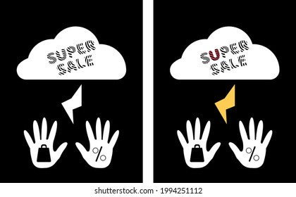 advertising banner with cloud and lightning shapes with super sale lettering