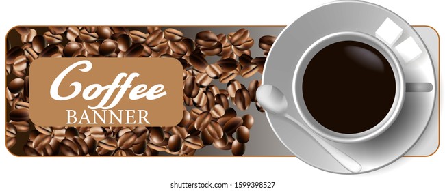 Advertising banner with a cup of coffee.Vector illustration.