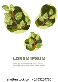 Advertising banner design with abstract creative pattern green leaves on tree branches flat vector illustration on white background