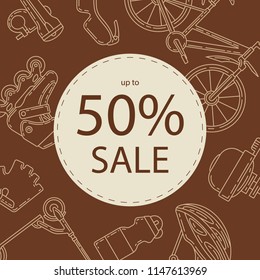 Advertising banner design for bicycle sale. Active lifestyle promotional square background. Perfect for discount, seasonal sale, special offer design.