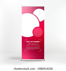 Advertising banner with fashionable gradient, roll-up banner, stand for conferences and seminars, web background