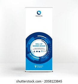 Advertising banner with fashionable gradient, roll-up banner, stand for conferences and seminars, web background