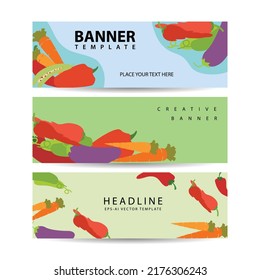 Advertising banner with fresh Vegetables, healthy food illustration, outlined hand drawn graphic