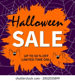 Advertising banner with "Halloween sale". Vector design for advertising banners, stickers, flyers, posters and postcards for the Halloween holiday.