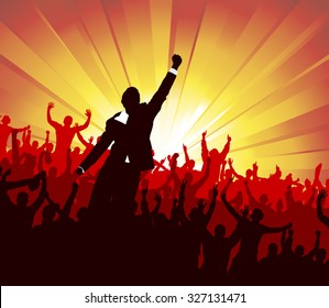 Advertising banner with jubilant people