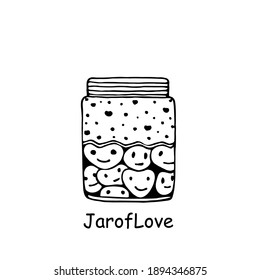 Advertising banner love bank. Glass jar of love. Vector cartoon style.