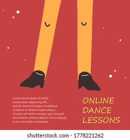 Advertising banner for online dance lessons. Online education. Vector hand-drawn illustration.