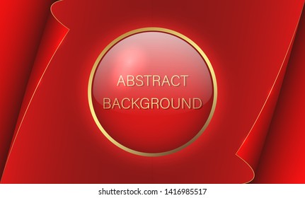 Advertising banner. Red glass bowl with a gold stroke on the background of a red sheet of paper with curved edges. Abstract background. Vector illustration.