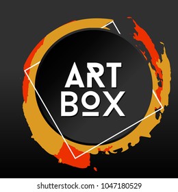 Advertising banner round shape with a substrate of multi-colored blots with elements of geometric shapes.