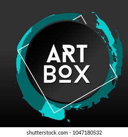 Advertising banner round shape with a substrate of multi-colored blots with elements of geometric shapes.