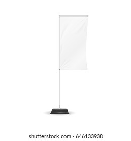 Advertising Banner Shield Mock Up, Template. White Outdoor Panel Blade Straight Feather Flag, isolated on background. Vector illustration. Eps 10