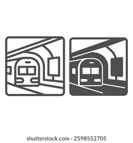 Advertising banner in subway line and solid icon, exhibition concept. Vector graphics. Subway promotion poster, advertising sign on white background, outline style icon for mobile or web design