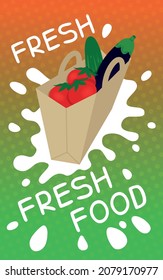 Advertising banner for a supermarket. Fresh food. Vector illustration