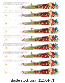 advertising banner template about sales - a cheerful man get out of the page. 