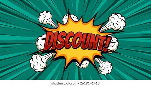 advertising banner with text discount in pop art comics style