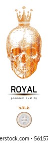 Advertising banner. Vector Golden skull with the crown. Royal great discounts. VIP sale. eps 10