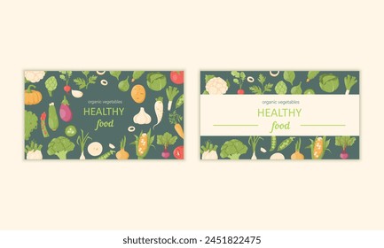  Advertising banner with vegetables. Flyer, business card for farm store, market. Vector illustration